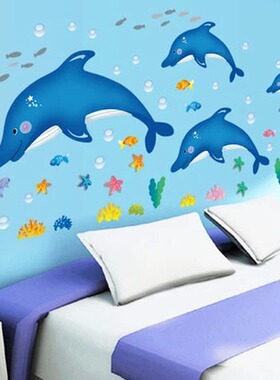 儿童蓝色可爱风海底世界墙贴纸