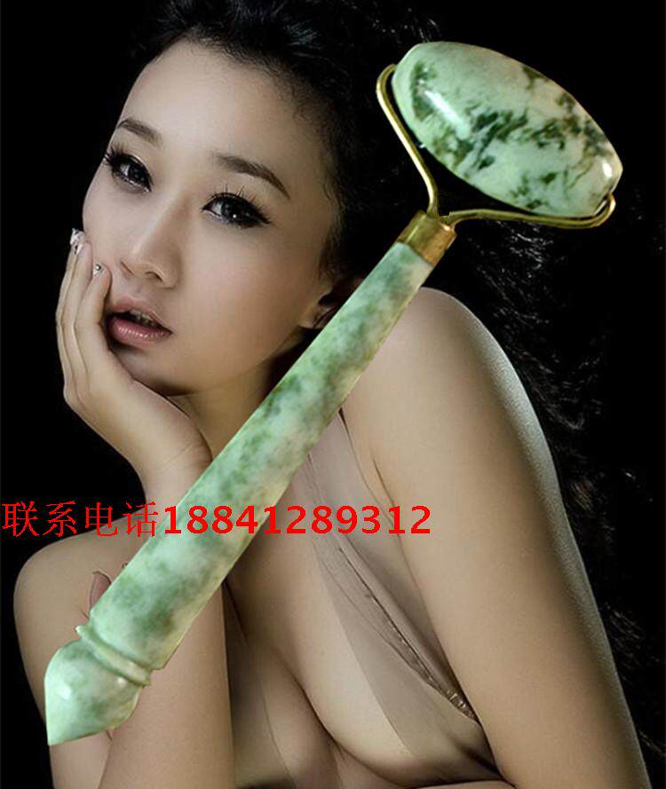 天然玉石大号美容器脸部眼部按摩棒岫玉美容滚轮单头全身通用按摩