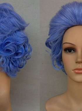蓝色短款 卷发 老太太 party 假发 聚会 假发