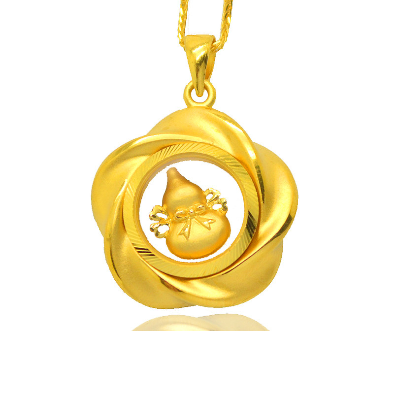雅凝珠宝 定制足金3d硬金时来运转吊坠 玫瑰花葫芦黄金吊坠