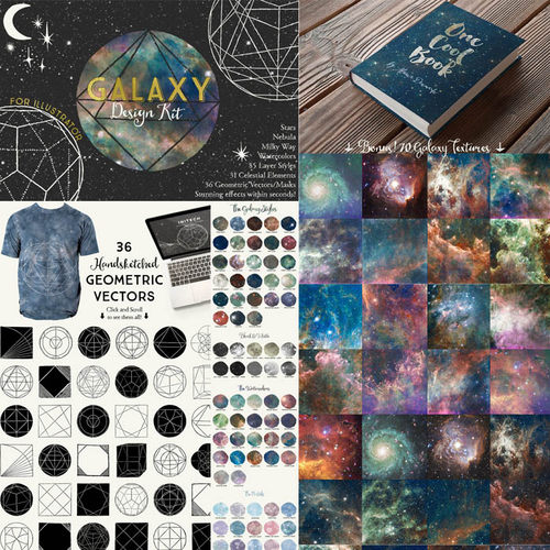 [438]宇宙星空星系星球手绘几何线条AI矢量设计素材含PSD样式插件