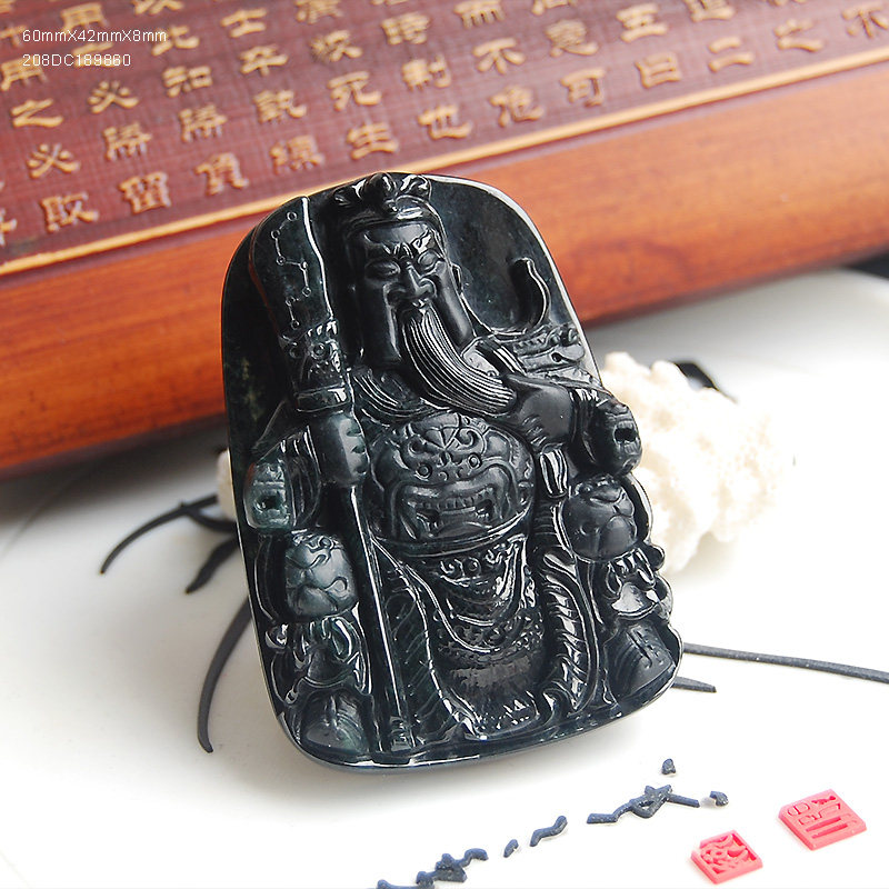 别把南阳卧龙拉黑！ 特色玉牌 吊坠 天然翡翠A货墨翠精雕武圣关公