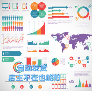 矢量统计百分比走势地图商业信息图表图标案 EPS平面广告设计素材