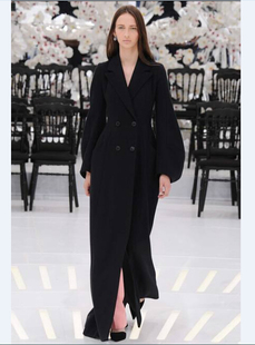 欧美走秀秋冬款 西装 领超长款 羊绒保暖大衣风衣毛呢外套女 简约修身