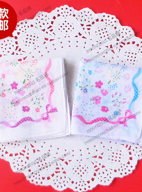 包邮出口日本欧美可爱蝴蝶结小碎花女士80支全棉大手帕手绢粉色