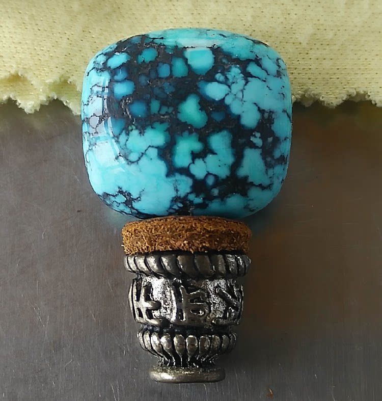 云盖寺 网花 高瓷 蓝 原矿 绿松石 无优化 佛头 三通 17*15*11