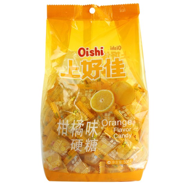 7-8月产上好佳水果硬糖500g大袋装柑橘味水果汁糖 结婚庆喜