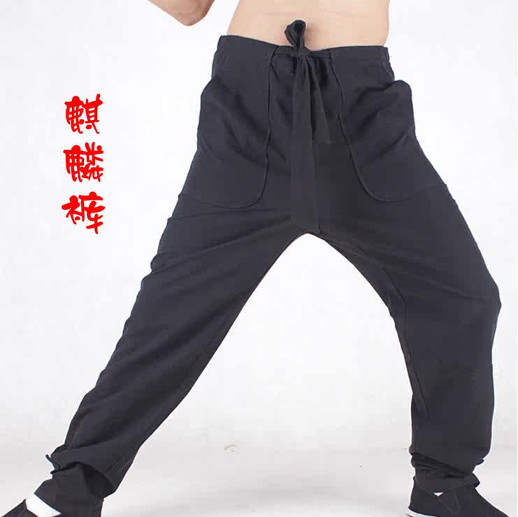 纯棉老粗布唐装裤子男春秋中国风手工中式练功服休闲裤麒麟如意裤