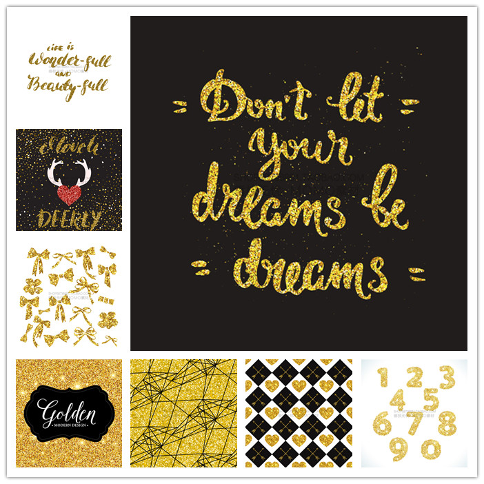 A2528矢量金色纹理风格励志短语几何线条数字图案 AI设计素材