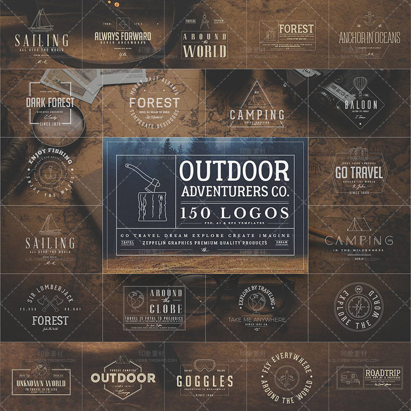 150个户外探险旅游主题LOGO标志标识模板AI EPS矢量设计源文件
