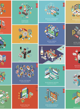 [518]25张扁平化isometric信息图标商务新闻购物 AI矢量设计素材