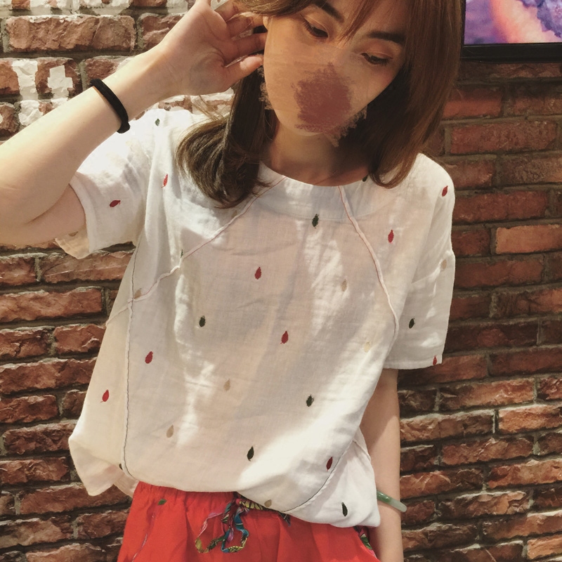 春夏新款新品女装日系森女学院风大码水滴刺绣套头短袖白衬衫包邮在类目 女装/女士精品, 衬衫中 - 来自Buy2taobao.com提供专业的淘宝代购服务