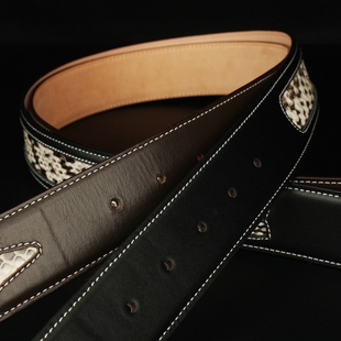 头层牛皮拼蟒蛇皮皮带条 男士真皮 无头腰带身不带头平滑扣针扣