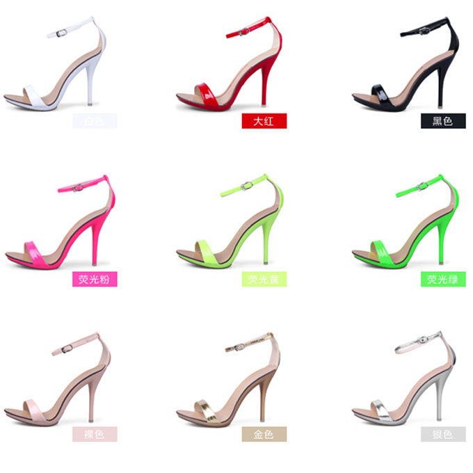 特~欧美原单荧光糖果色一字带性感露趾细高跟女凉鞋街拍百搭34-43