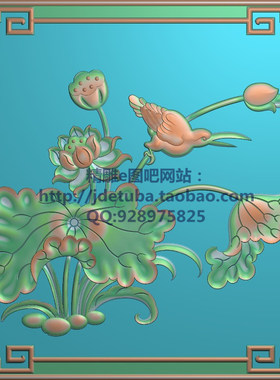 高清设计素材精雕图jdp灰度图bmp精品荷花鸟背板370x310新款特价