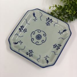 青花瓷正方形盘子手绘复古怀旧菜，碟子陶瓷饭盘家用盘农家乐盘