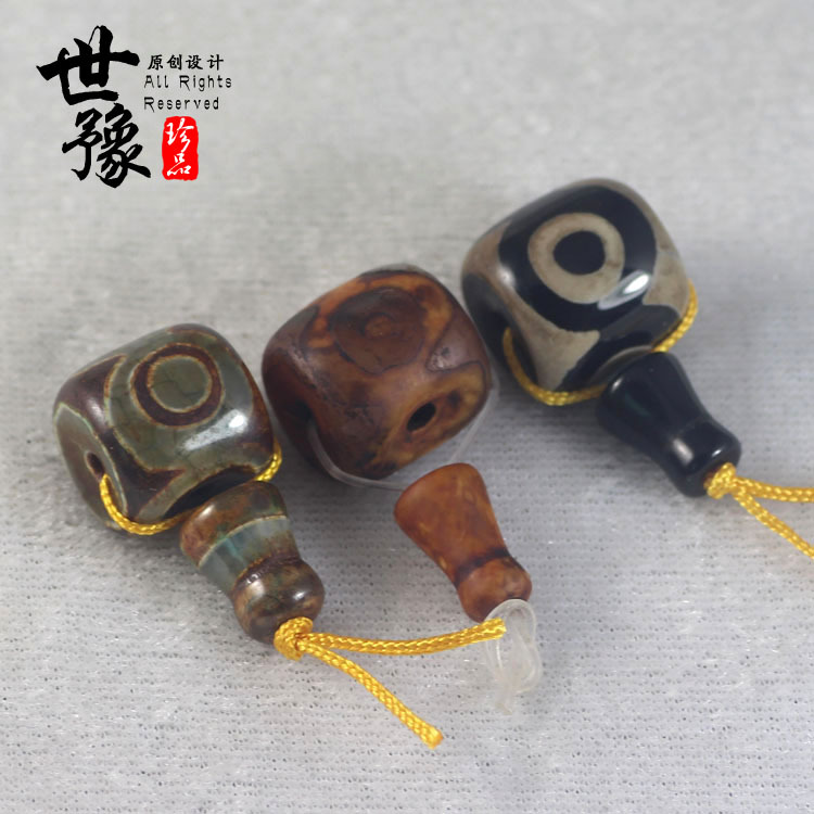 藏式天然玛瑙三眼天珠三通佛头 古法做旧玛瑙三通diy菩提配件