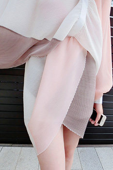 【lambo独家】 曼妙 细密百褶 拼色短裙