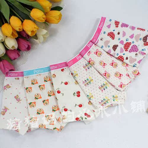 专柜正品波姆熊奥代尔面料平脚印花女童内裤六条包邮