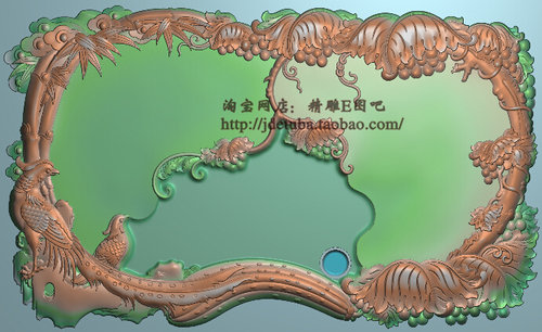 高清祥云葡萄花鸟精雕图jdp灰度图浮雕图精品葡萄鸟茶盘超值新款