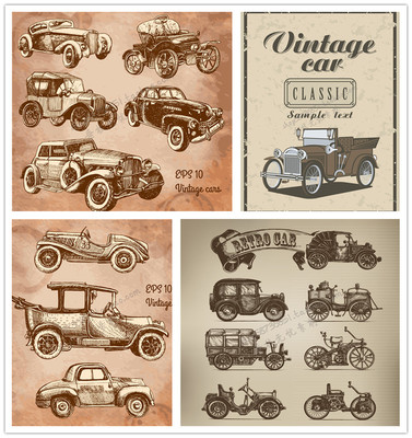 A1463矢量复古欧美马车汽车老爷车手绘线稿海报模板 AI设计素材