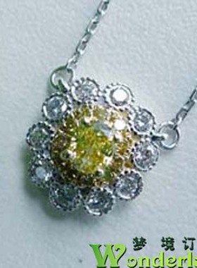 天然钻石一体链彩钻吊坠黄钻项链椭圆形18K金共0.356ct克拉现货