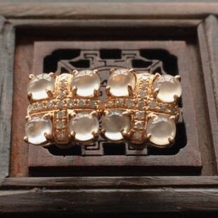 正品缅甸A货翡翠18k玫瑰金镶嵌翡翠 冰种翡翠耳钉黄金耳饰玉首饰