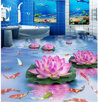 厨房 卫生间 地砖防滑瓷砖 阳台砖 3d立体荷花地板拼画瓷砖