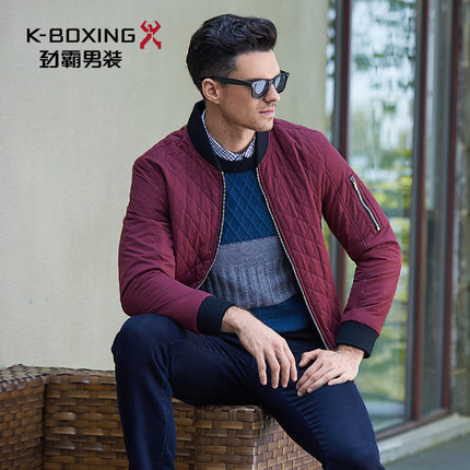 劲霸秋冬棉服 男士新款棒球领夹克 两面穿菱格纹短版棉服外套