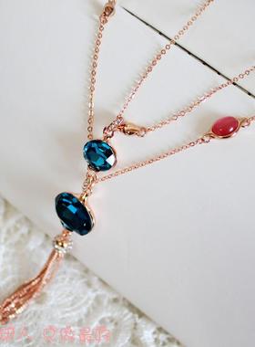 玫瑰金色流苏多层毛衣链