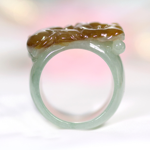 A货玉戒指 72l 黄翡玉扳指内径20毫米指环 钰达翡翠年年有余戒指