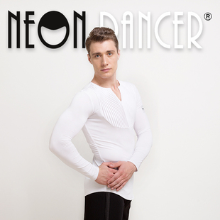 NEON DANCER 男士专业拉丁舞练习上衣 表演艺考服装 胸口百褶款