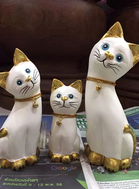 泰国实木暹罗猫风水摆件手工艺品