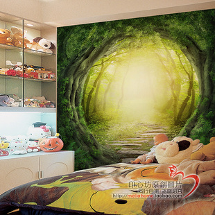 秘境探幽B 梦幻卡通背景壁画 儿童房背景墙纸 幼儿园教室装饰壁纸