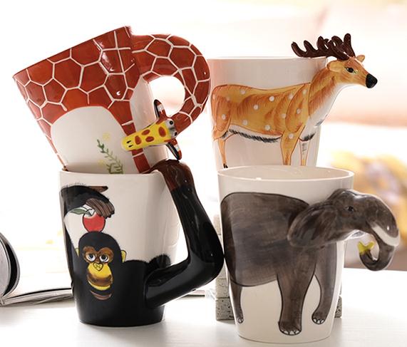 3D立体纯手绘陶瓷动物杯水杯牛奶咖啡杯 创意可爱萌物杯生日礼品 餐饮具 马克杯 原图主图