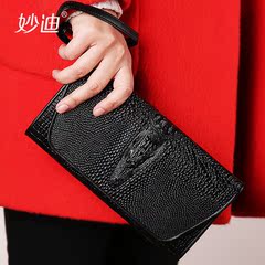 Miao di 2015 new female lizard grain leather large zip around wallet clutch purse Europe and tide clutch bag