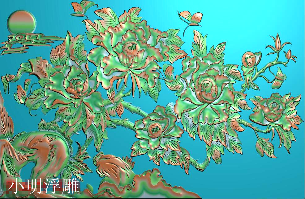 花开富贵浮雕电视背景墙靠背牡丹设计素材/源文件