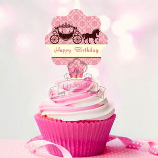 礼品包装 饰 可爱礼物 蛋糕装 50个左右 粉色马车蛋糕插牌 新款