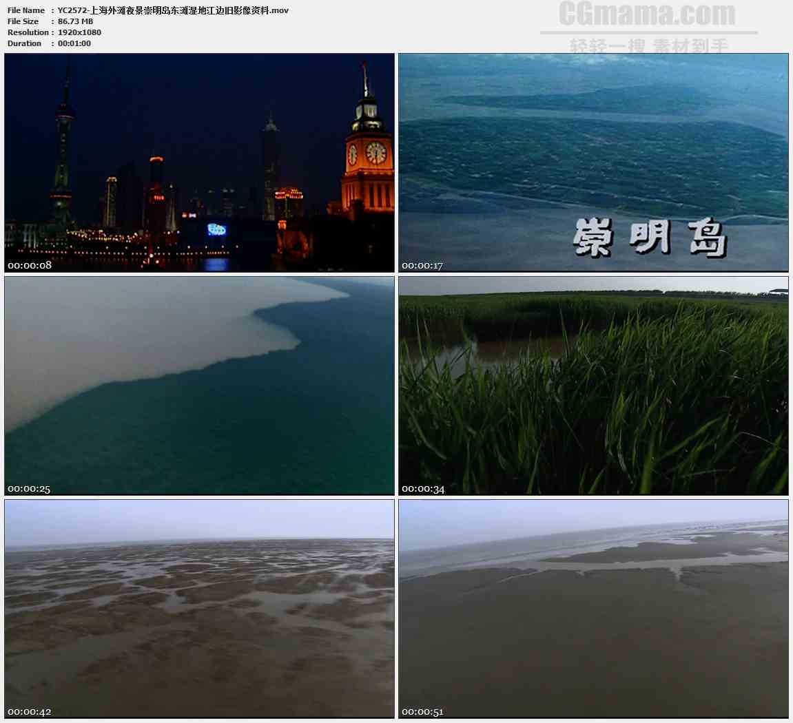 上海外滩夜景崇明岛东滩湿地江边旧影像资料高清实拍视频素材