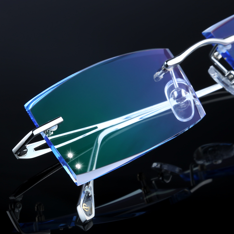 配成品近视眼镜框 男 韩国钻石切边眼镜纯钛无框眼镜架超轻变色眼