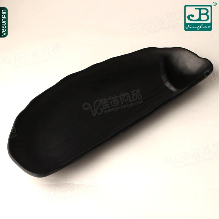 嘉宝日式餐具 黑色菜盘仿瓷盘子二格月牙盘秋刀鱼盘密胺餐盘E061,餐饮具,盘,淘宝优惠券,粉丝福利购,淘宝优惠卷