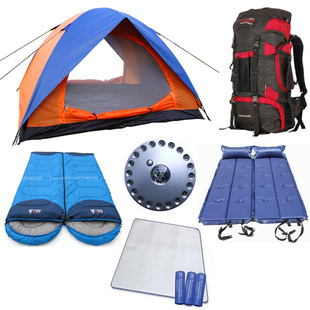 户外露营双层双开门双人帐篷套装 登山包套餐全套装 特价 正品 备
