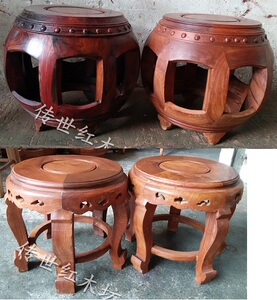 红酸枝/花梨木鼓凳 红木圆凳 木凳 古凳小矮凳 实木凳子 梳妆凳红