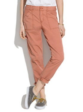 mdl经典工装裤水洗棉质休闲裤女宽松九分裤砖红色宽松显瘦