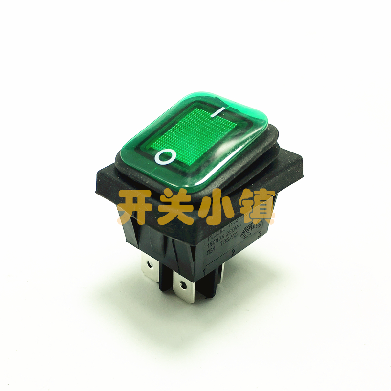 台湾RLEIL防水船型开关 KCD4型4脚2档电源开关 绿灯 银触点 RL2