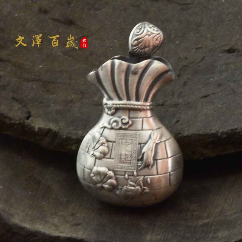 足银泰银招财钱袋吊坠心经项坠子饰品配件女款时尚韩版银饰NO2181