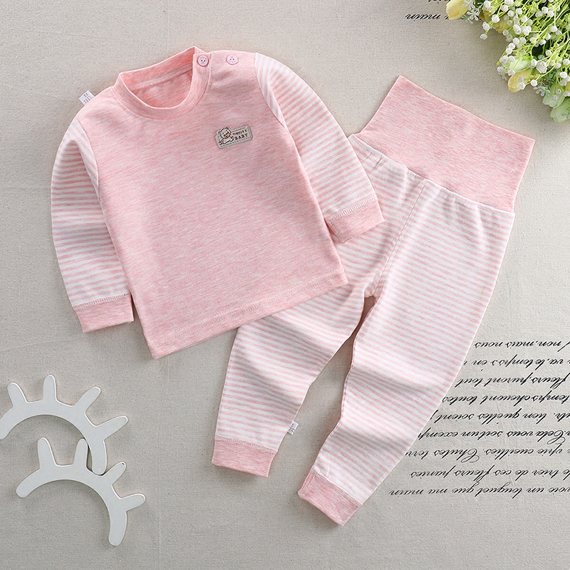 BABY COTTON HIGH-WAISTED BELLY PANTS SET 0 BABY COLOR COTTON AUTUMN CLOTHES AUTUMN PANTS BOYS AND GIRLS PAJAMAS LINE CLOTHES HOME CLOTHES 4