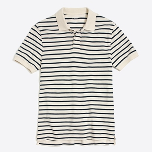 修身 J.Crew珠地棉网眼条纹Polo翻领衫 纯棉T恤海魂风复古斑马JCREW
