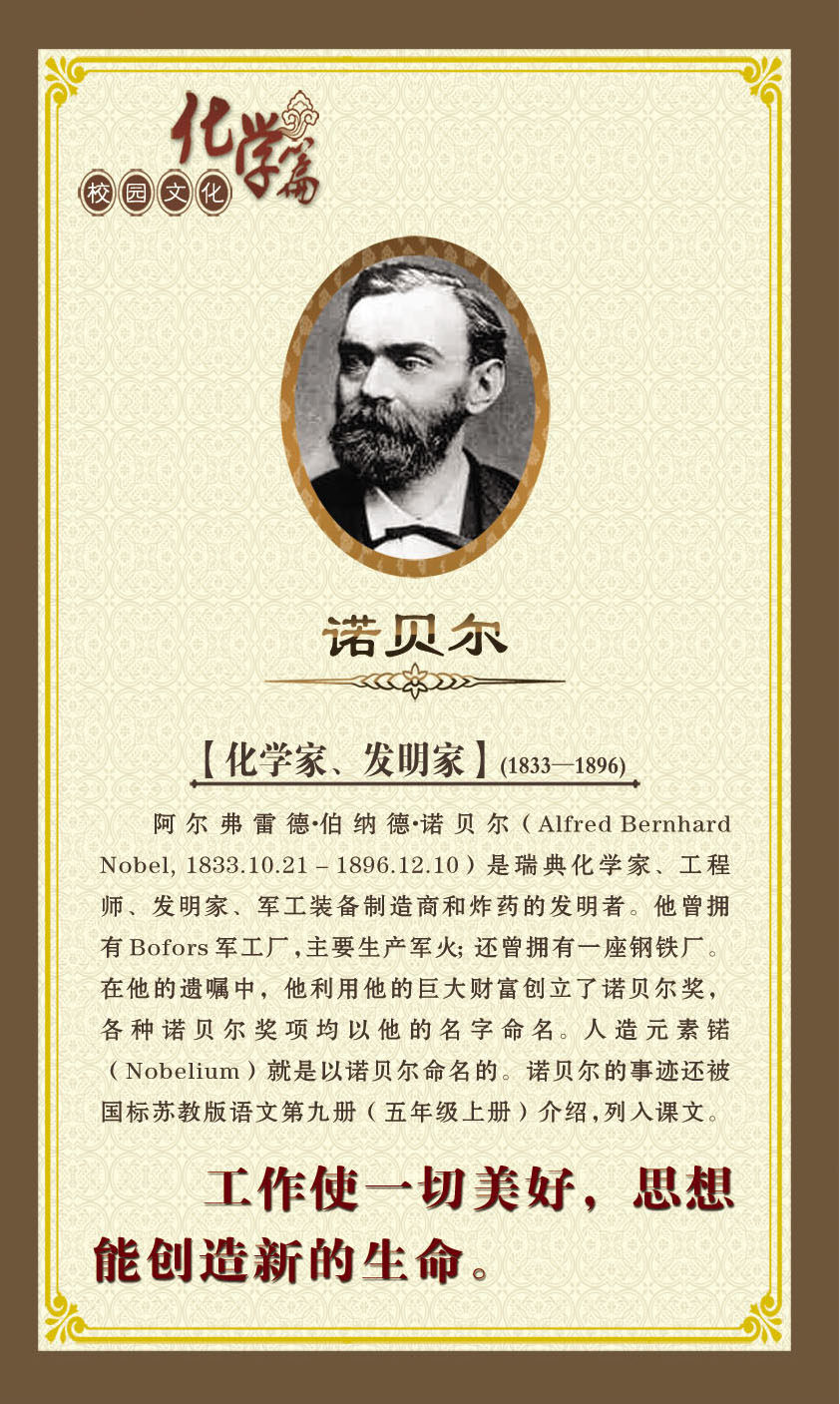 749海报印制展板写真喷绘498校园文化化学名人名言简介之诺贝尔