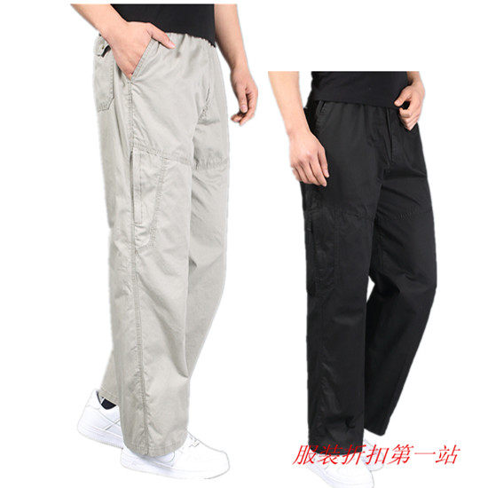 新品春薄型肥佬裤纯棉休闲裤高腰松紧裤学生装加肥加大码运动长裤